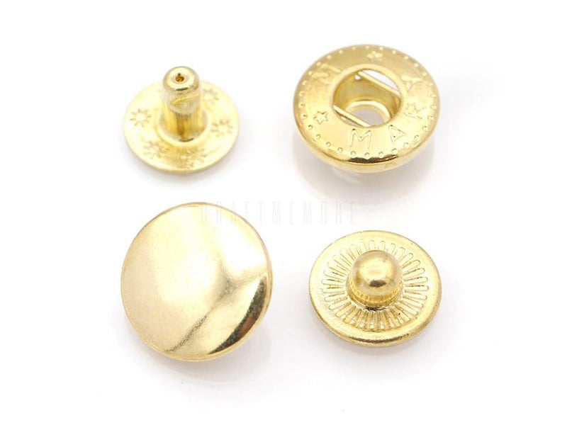CRAFTMEMORE 50 Sets Gold Plating Snap Buttons S-Spring Socket Popper Fasteners for Jacket Bag Closures #665 VT2 (10mm (0.39")) - Image 2